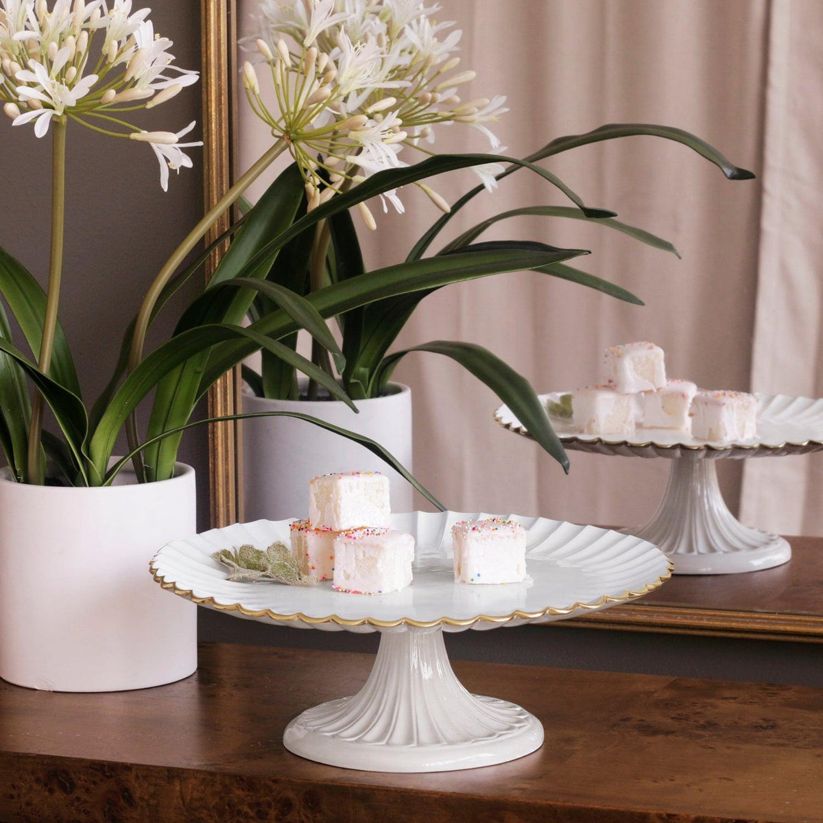 Encanto Vienna Pedestal Cake Plate (Cream White) - Cake Plate Top View | Bone & Brass