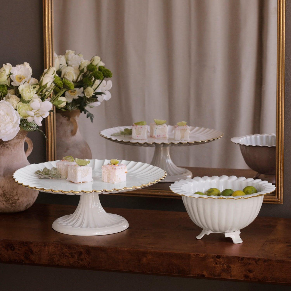 Encanto Vienna Pedestal Cake Plate (Cream White) - Cake Plate View | Bone & Brass