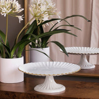 Encanto Vienna Pedestal Cake Plate (Cream White) - Cake Plate Side View | Bone & Brass