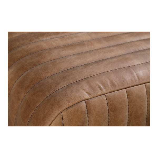Endora Cappuccino Leather Bench - Ottoman Side View | Bone & Brass
