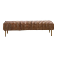 Endora Cappuccino Leather Bench - Ottoman View | Bone & Brass