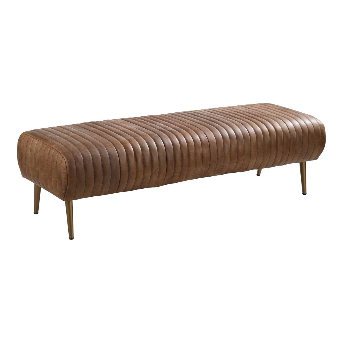 Endora Cappuccino Leather Bench | Bone & Brass