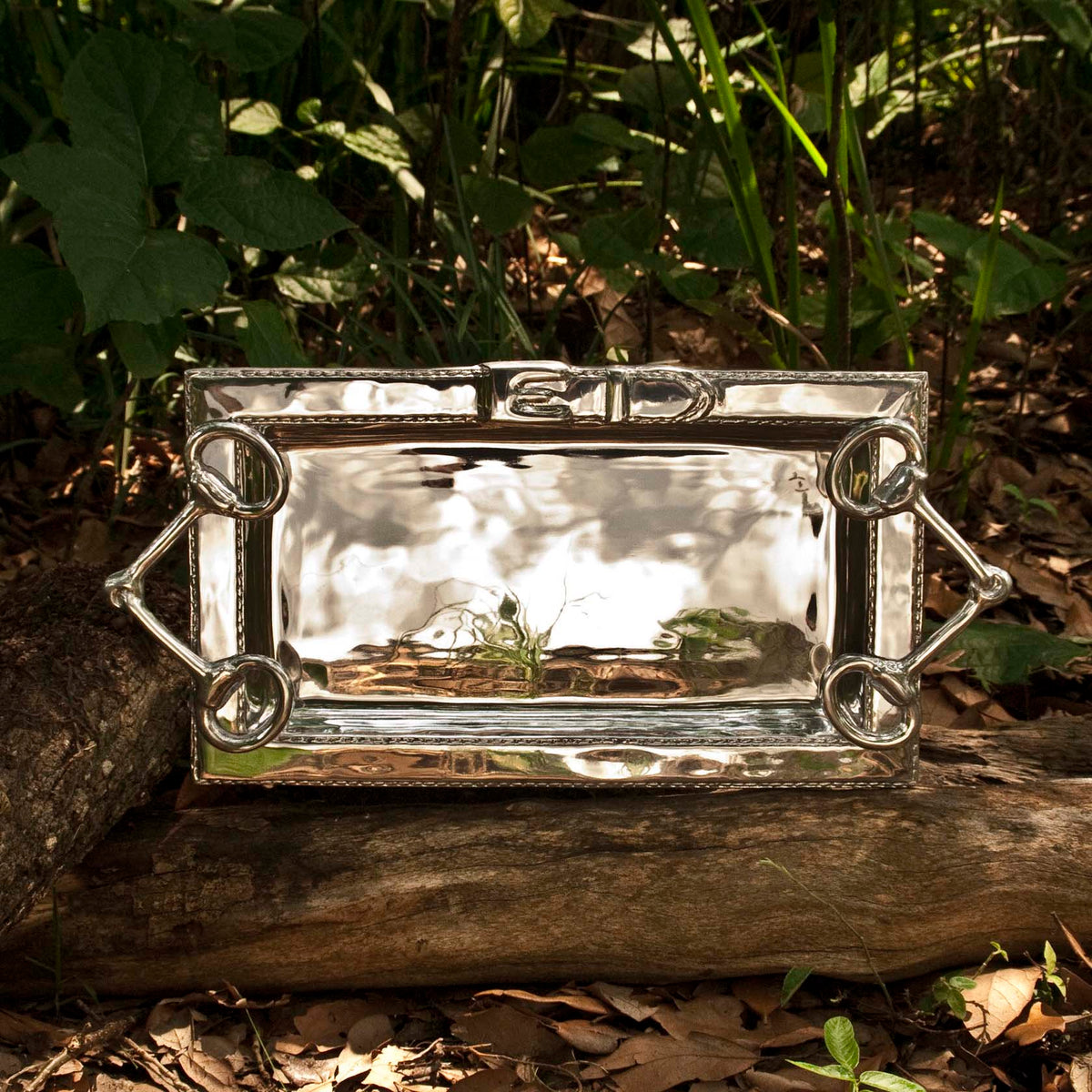 Equestrian Silver Rectangle Large Serving Tray - Tray Top View | Bone & Brass