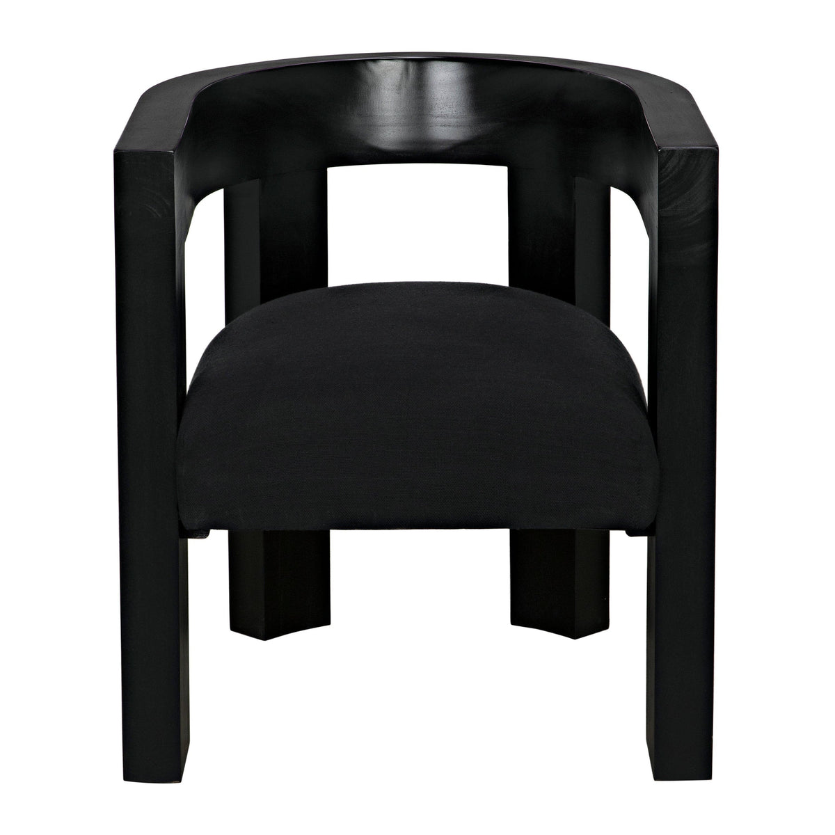 Eros Black Mahogany Accent Chair with a clear coat semi-gloss finish and black upholstered seat.