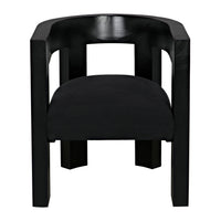 Eros Black Mahogany Accent Chair with a clear coat semi-gloss finish and black upholstered seat.