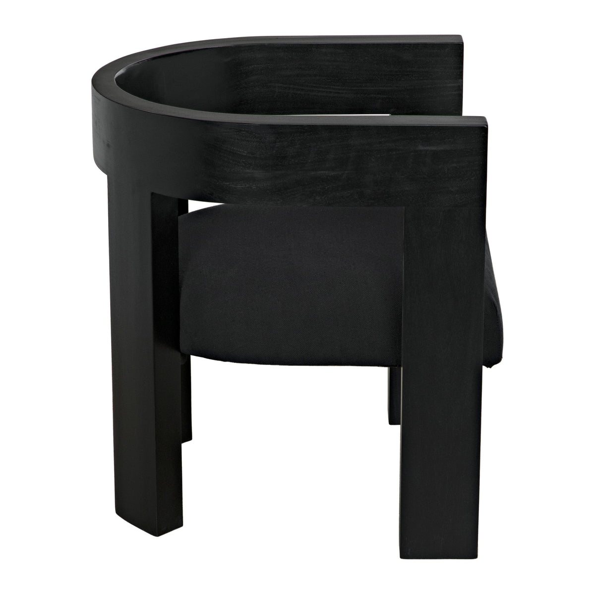 Eros Black Mahogany Accent Chair with curved back, minimalist design, and dark wood finish.