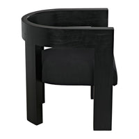 Eros Black Mahogany Accent Chair with curved back, minimalist design, and dark wood finish.