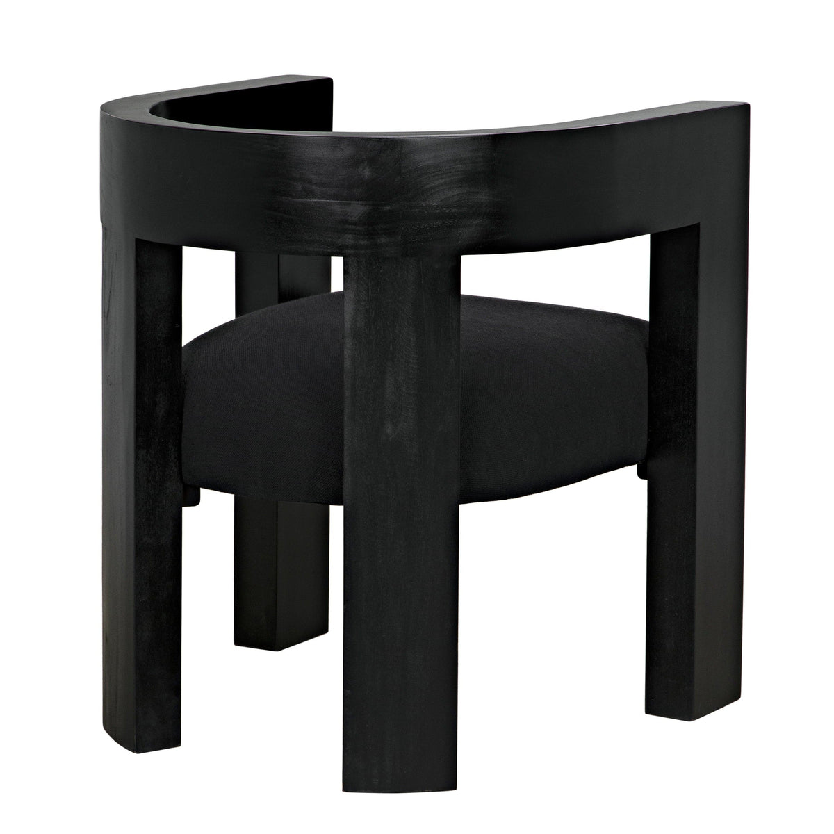 Eros Black Mahogany Accent Chair with curved back and black fabric seat, handcrafted with a semi-gloss finish.