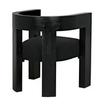 Eros Black Mahogany Accent Chair with curved back and black fabric seat, handcrafted with a semi-gloss finish.