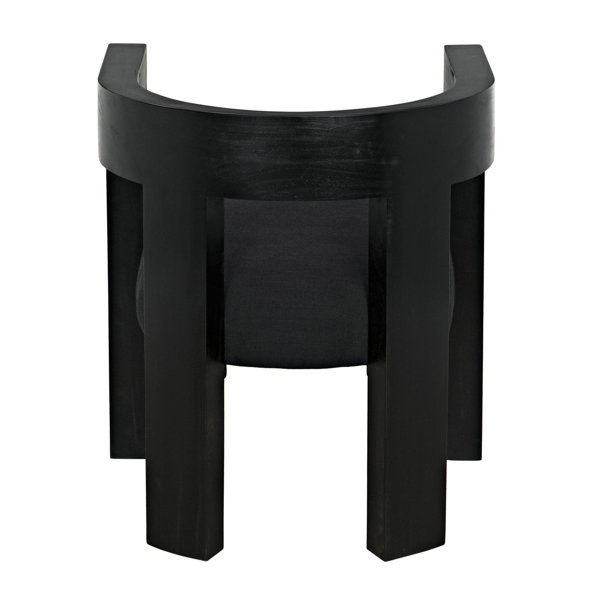 Eros Black Mahogany Accent Chair, handcrafted with a curved back, black finish, and minimalist design.