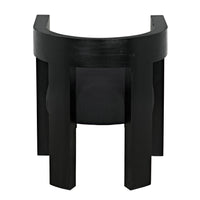 Eros Black Mahogany Accent Chair, handcrafted with a curved back, black finish, and minimalist design.