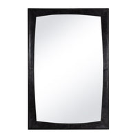 Estaban Leather Mirror: Rectangular dark leather-wrapped frame with rounded inner edges, 42" x 28".
