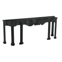 Elegant Estate Console in hand-rubbed black finish, featuring a long, curved top and classic style.