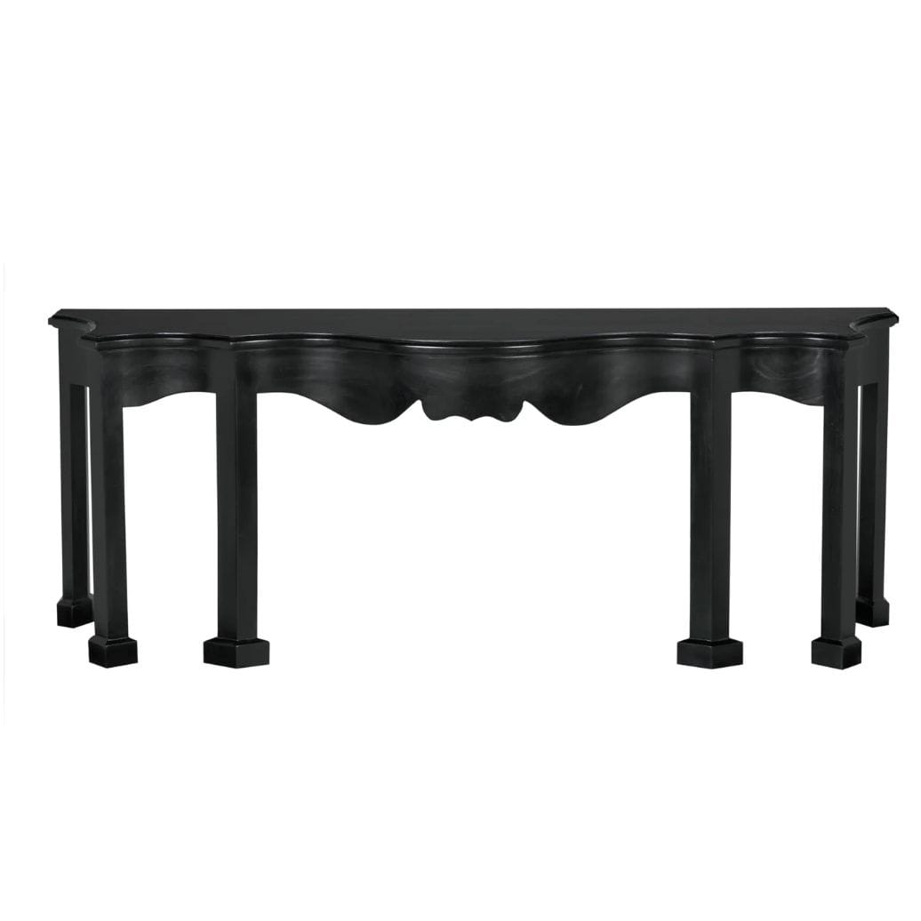 Elegant Estate Console with hand-rubbed black finish, classic style, and curved apron design.