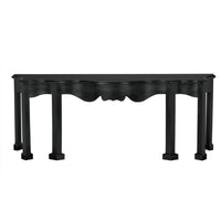 Elegant Estate Console with hand-rubbed black finish, classic style, and curved apron design.