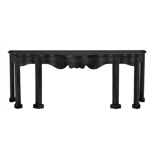 Elegant Estate Console with hand-rubbed black finish, classic style, and curved apron design.