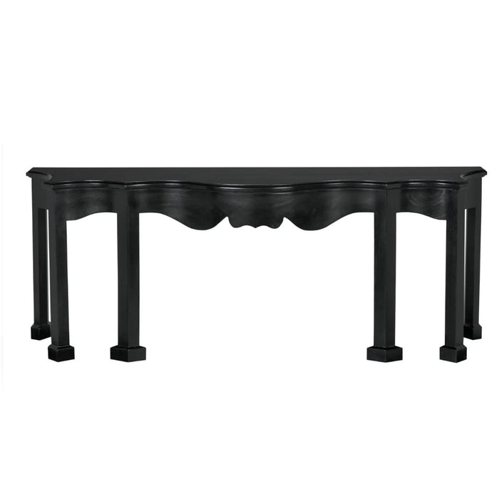 Elegant Estate Console with hand-rubbed black finish, classic style, and curved apron design.