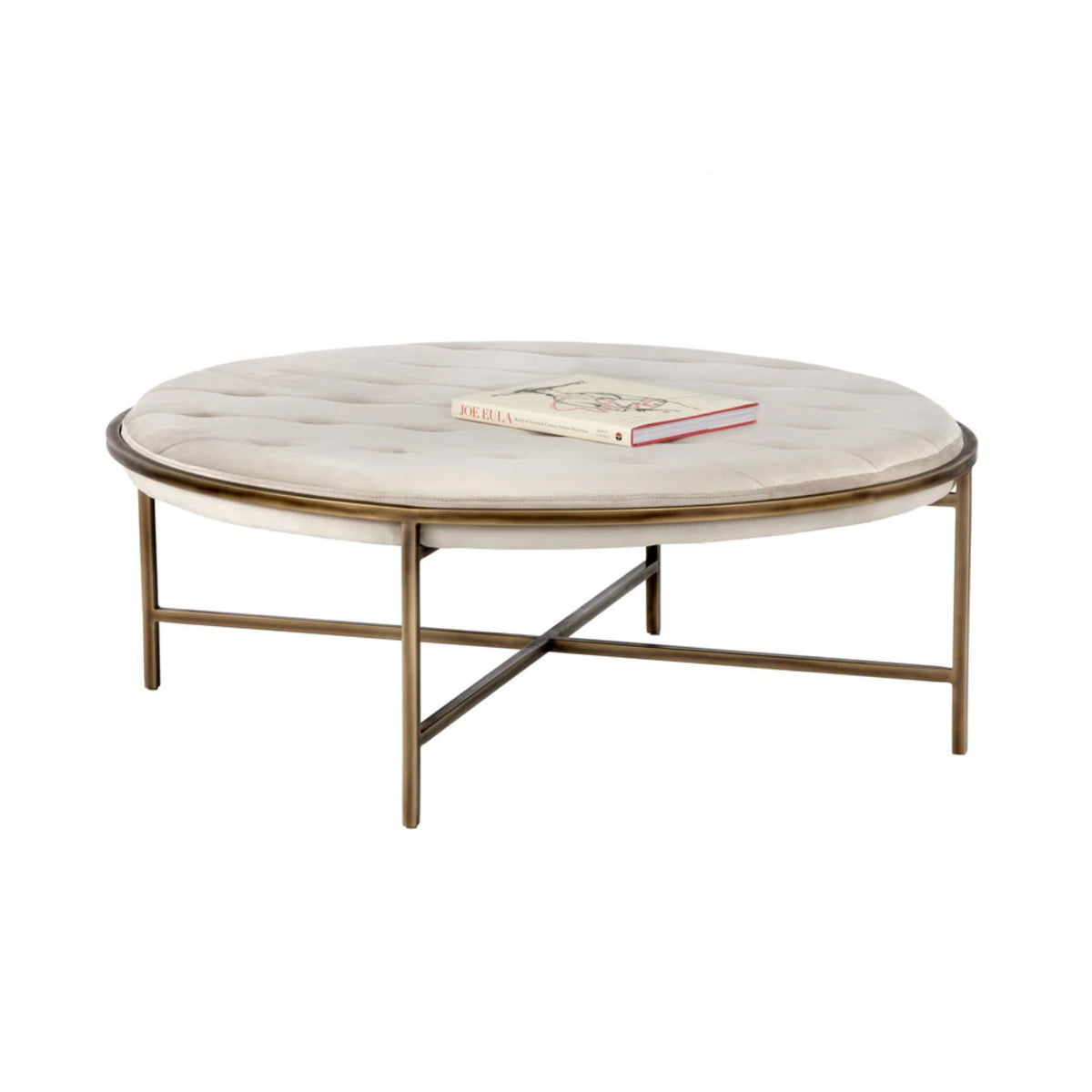 Ethel Tufted Ivory Round Ottoman - Ottoman Detail | Bone & Brass