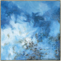 Abstract blue giclee canvas painting by William Mangum, featuring cool tonal depth and brush gel finish strokes.