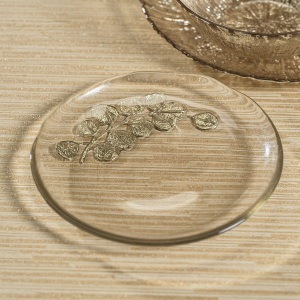 Eucalyptus Design Glass Dessert Plates, Set 6 - Plate Detail | Bone & Brass
