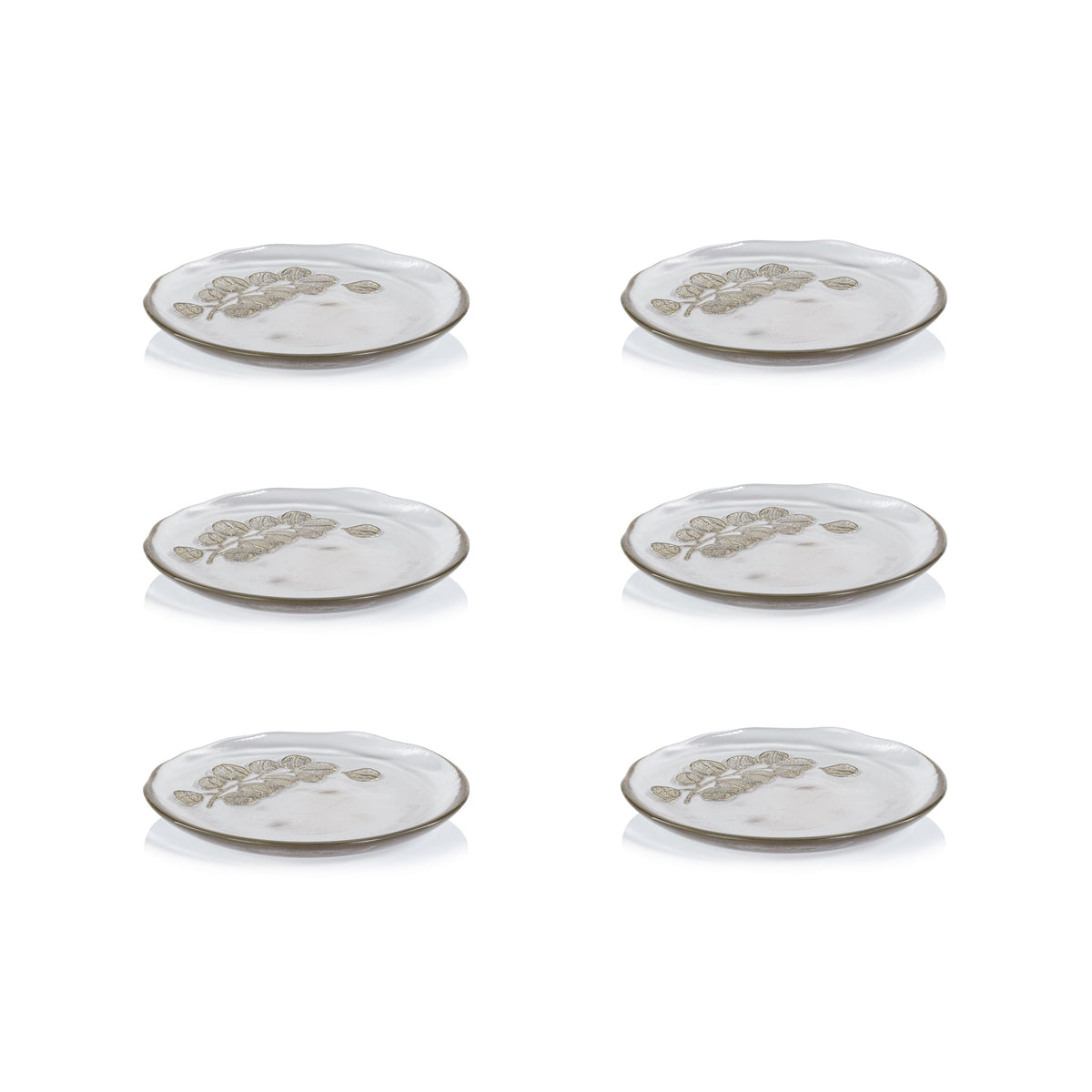 Eucalyptus Design Glass Dessert Plates, Set 6 - Plate Top View | Bone & Brass