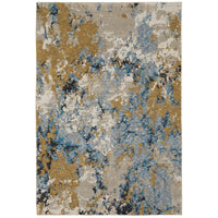 Evolution Blue & Gold Contemporary Rug with abstract, landscape-inspired design and textured nylon/polypropylene blend.