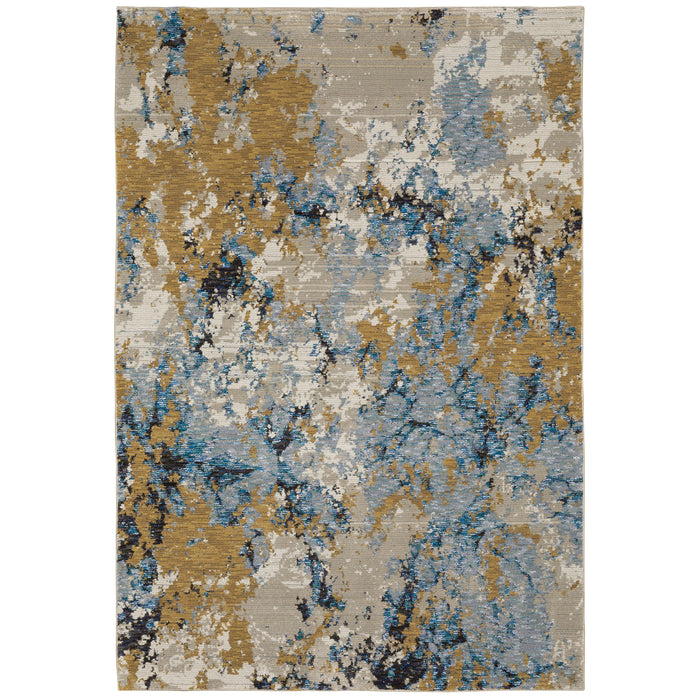 Evolution Blue & Gold Contemporary Rug with abstract, landscape-inspired design and textured nylon/polypropylene blend.