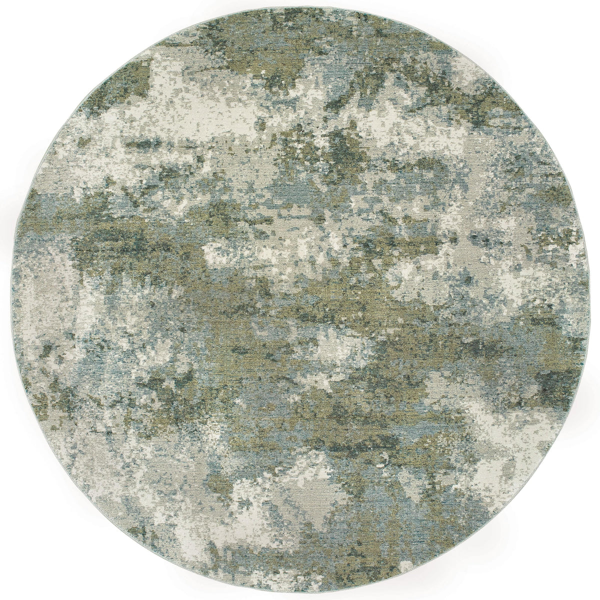 Round Evolution Blue & Green Contemporary Rug with abstract, nature-inspired design and textured yarns.