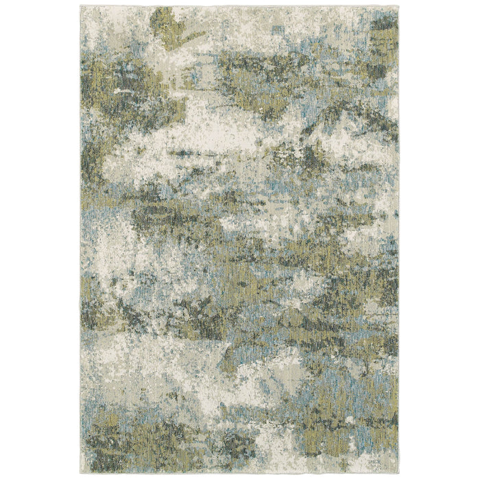 Evolution Blue & Green Contemporary Rug with abstract, natural landscape design and textured yarns.