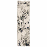 Evolution Contemporary Rug: Ivory, Charcoal & Black runner with natural landscape-inspired design, shiny and matte yarns.