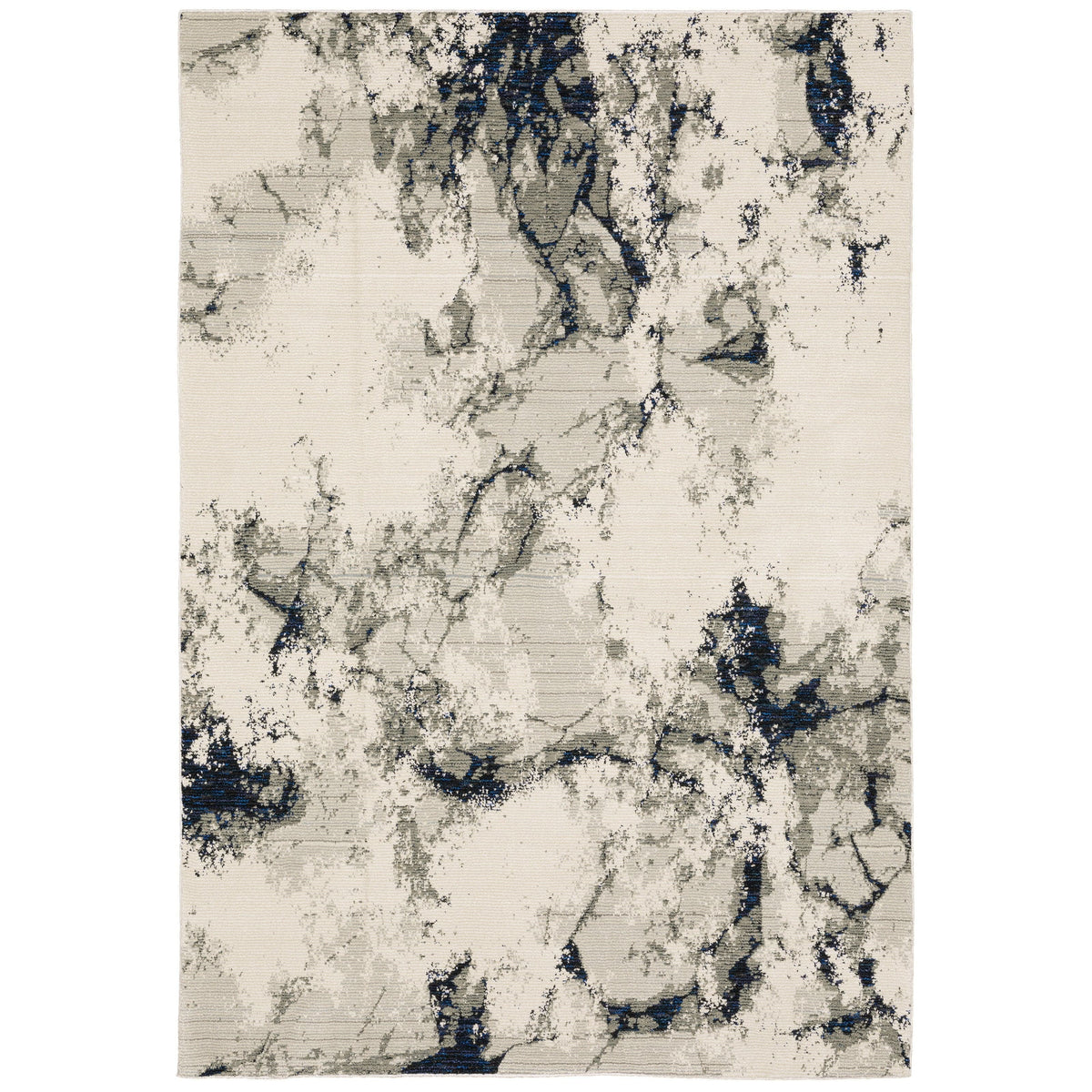 Evolution Contemporary Rug: Ivory, Charcoal & Black with natural landscape design, shiny and matte yarns.