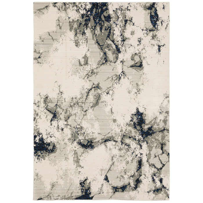 Evolution Contemporary Rug: Ivory, Charcoal & Black with natural landscape design, shiny and matte yarns.