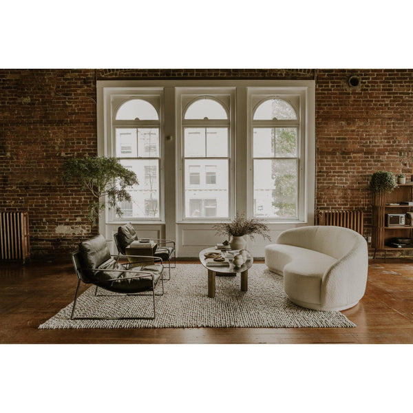 Excelsior Cream Curved Boucle Sofa - Sofa Side View | Bone & Brass