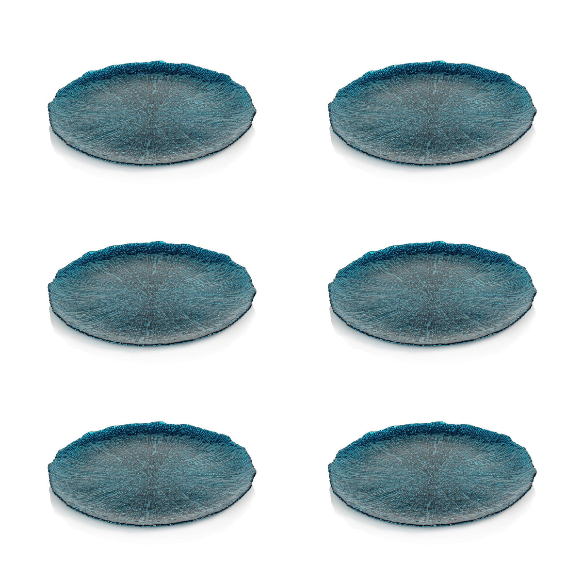Exuma 11" Azur Blue Glass Plates, Set of 6 - Plate Top View | Bone & Brass