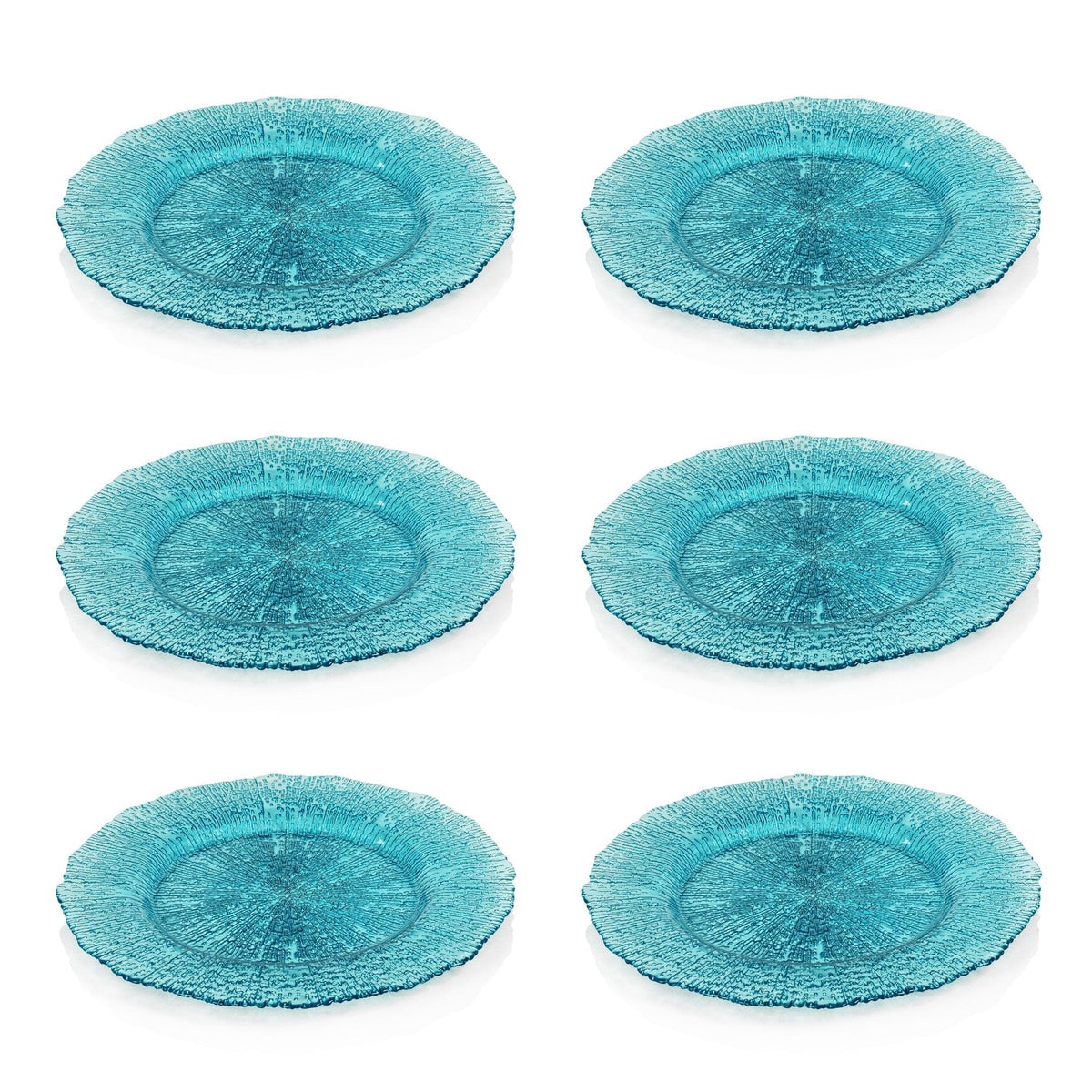 Exuma Aqua Blue Glass Charger Plates, Set of 6 - Charger Top View | Bone & Brass