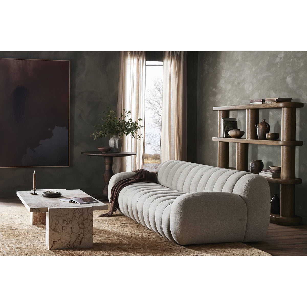 Carmine Flax Channel Tufted Sofa