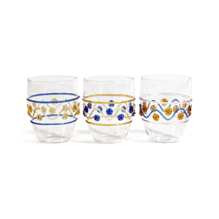 Festa Glass Tumblers, Set of 6, Blue, Amber & Gold Assorted Colors | Bone & Brass