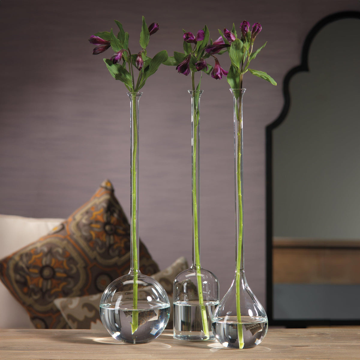 Finchem Long Neck Teardrop Glass Vase - Vase Side View | Bone & Brass