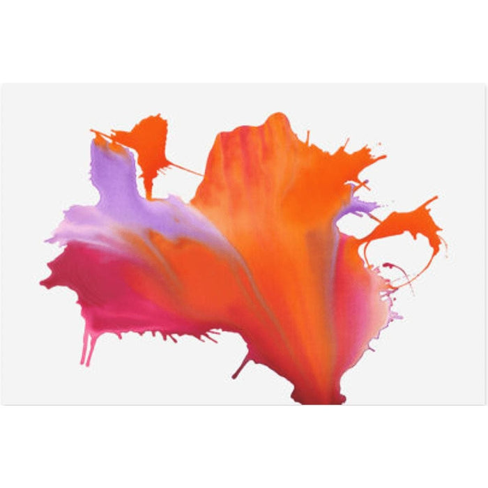 Abstract giclee canvas painting with expressive orange, pink, and purple paint splashes and brush gel finish.