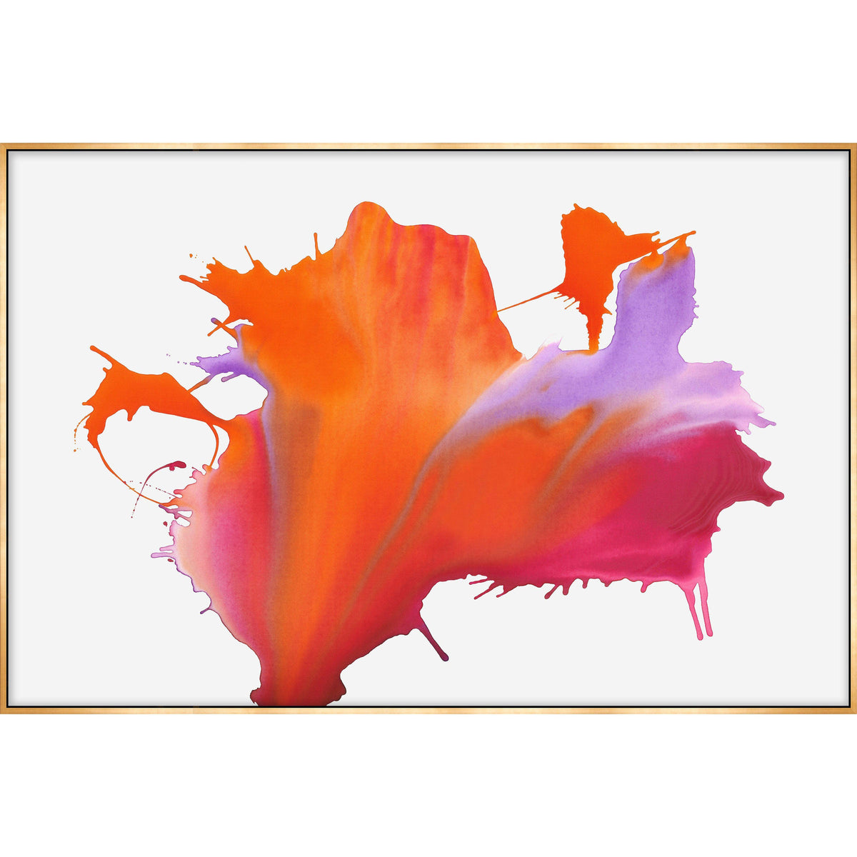 Abstract giclee canvas painting, "Fire My Soul II," with bold orange, pink, and purple paint splashes.