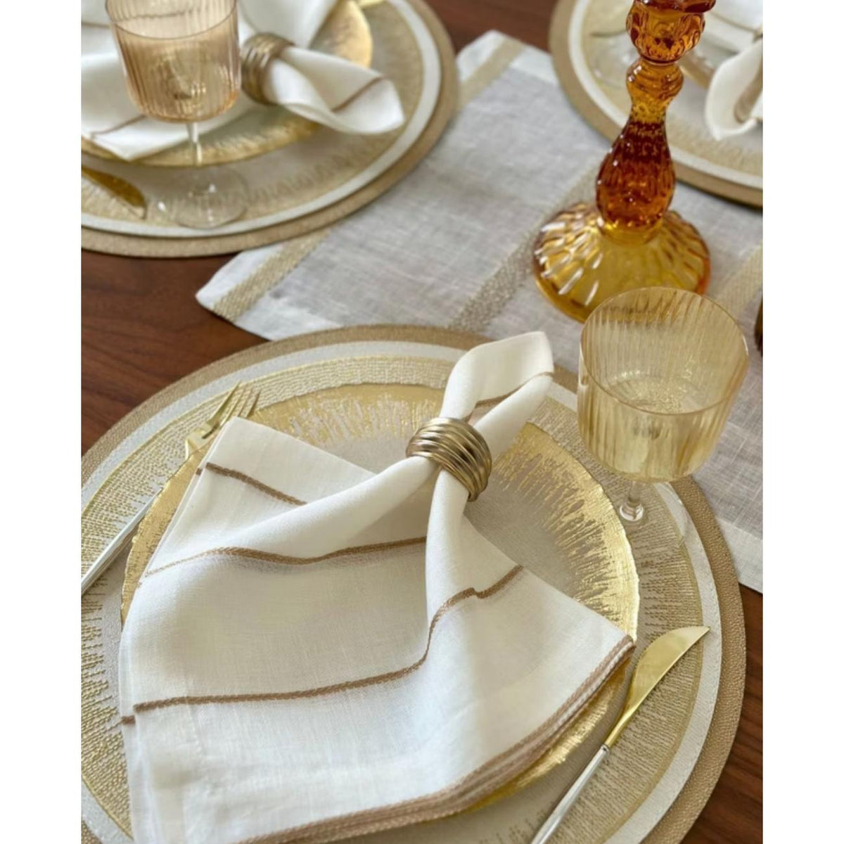 Flare Embroidered Round Placemats, Set 4 - Placemat Detail | Bone & Brass