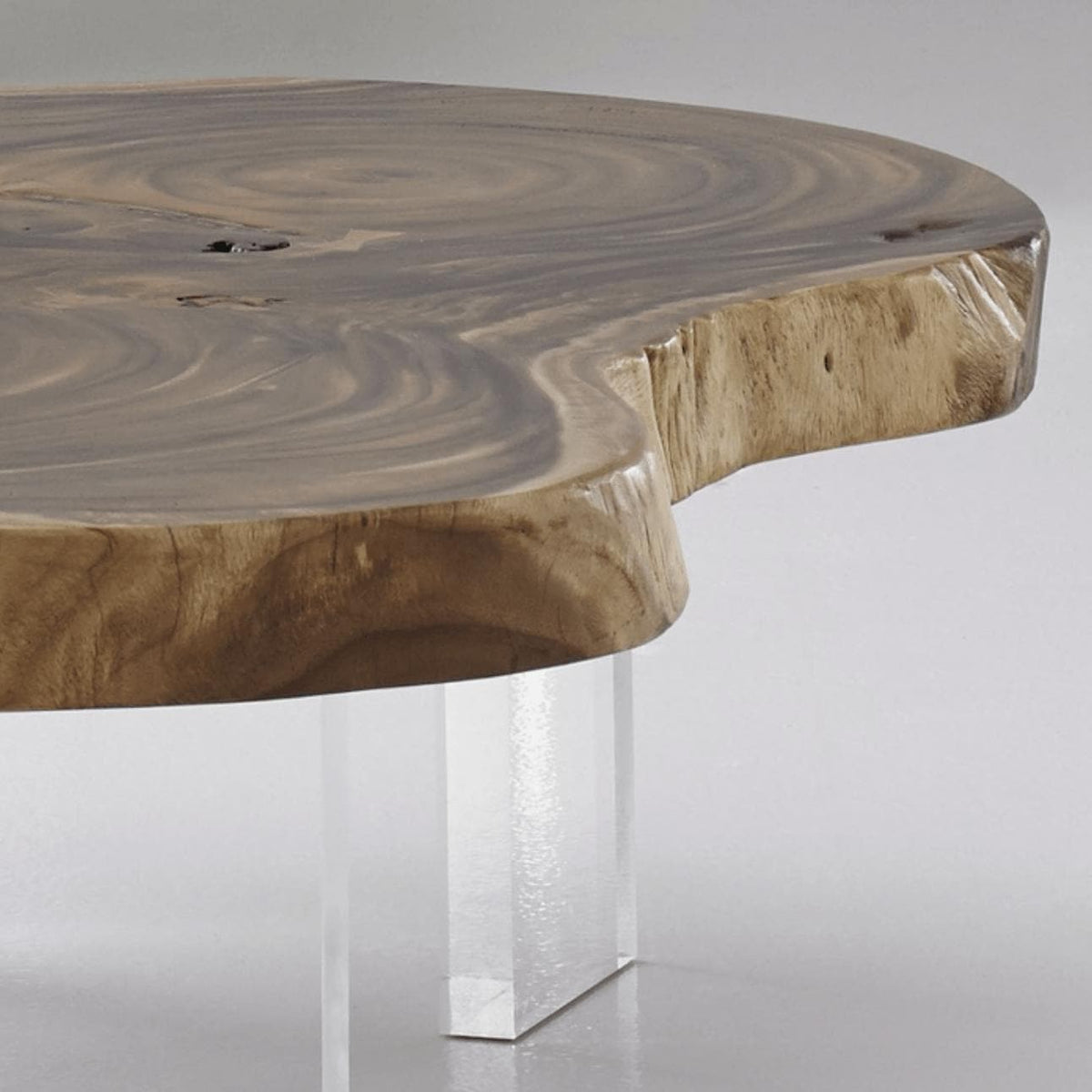 Floating Wood Coffee Table Acrylic Legs - Table Detail | Bone & Brass