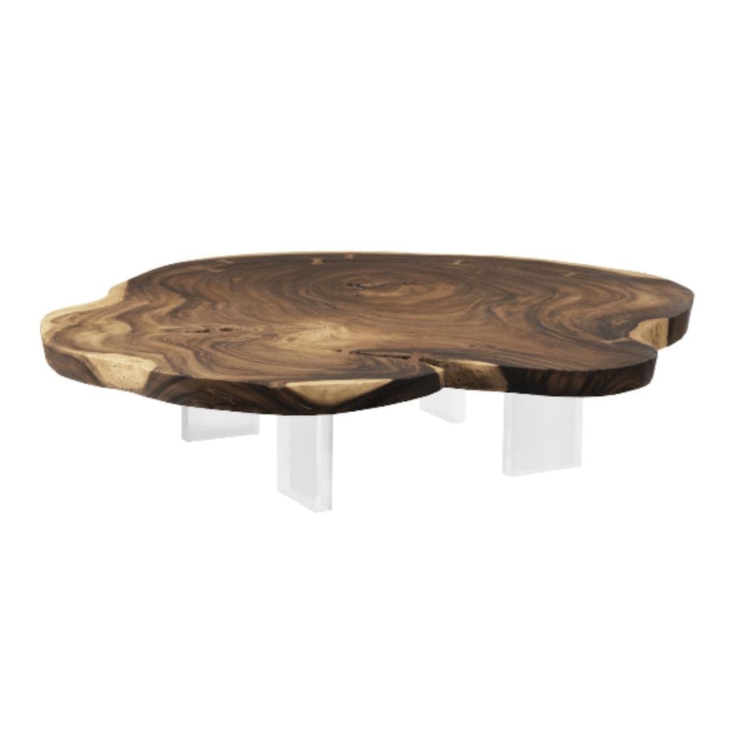 Floating Wood Coffee Table Acrylic Legs | Bone & Brass