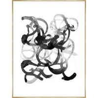 Abstract black and white giclee canvas artwork with brush gel finish strokes, framed in gold.