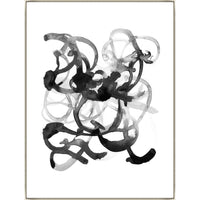 Abstract black and white giclee canvas artwork with brush gel finish, featuring flowing, layered strokes.