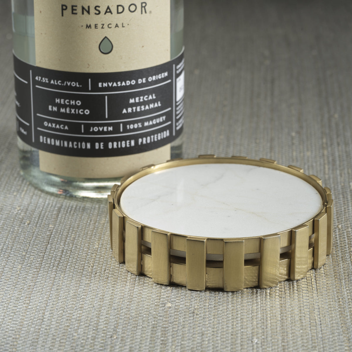 Forge Gold Marble Wine Bottle Coaster - Coaster Top View | Bone & Brass