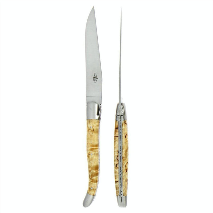 Forge de Laguiole 2 Piece Steak Knife Set Birchwood Handle Satin