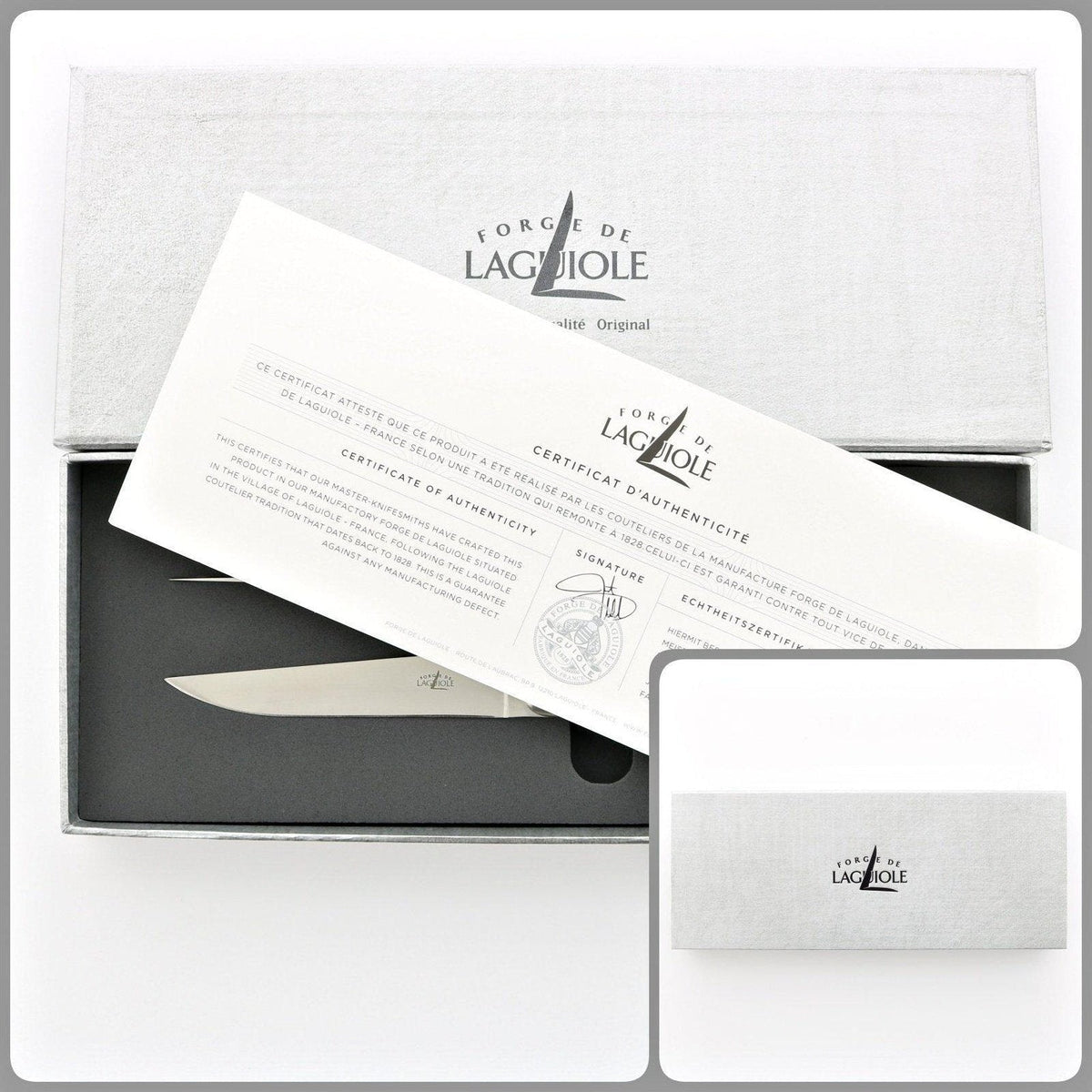 Forge de Laguiole 2 Piece Steak Knife Set Birchwood Handle Shiny - Knife Handle Detail | Bone & Brass