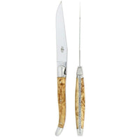 Forge de Laguiole 2 Piece Steak Knife Set Birchwood Handle Shiny | Bone & Brass