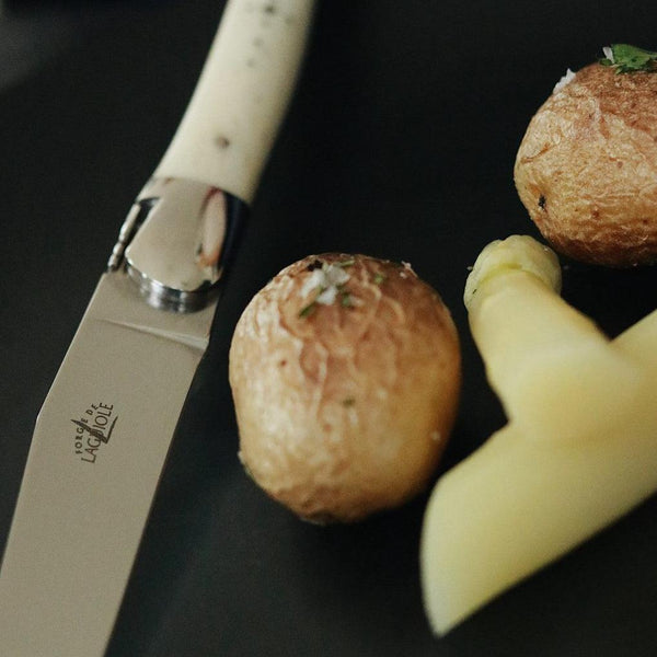 Forge de Laguiole 2 Piece Steak Knife Set Bone Handle - Knife Detail | Bone & Brass